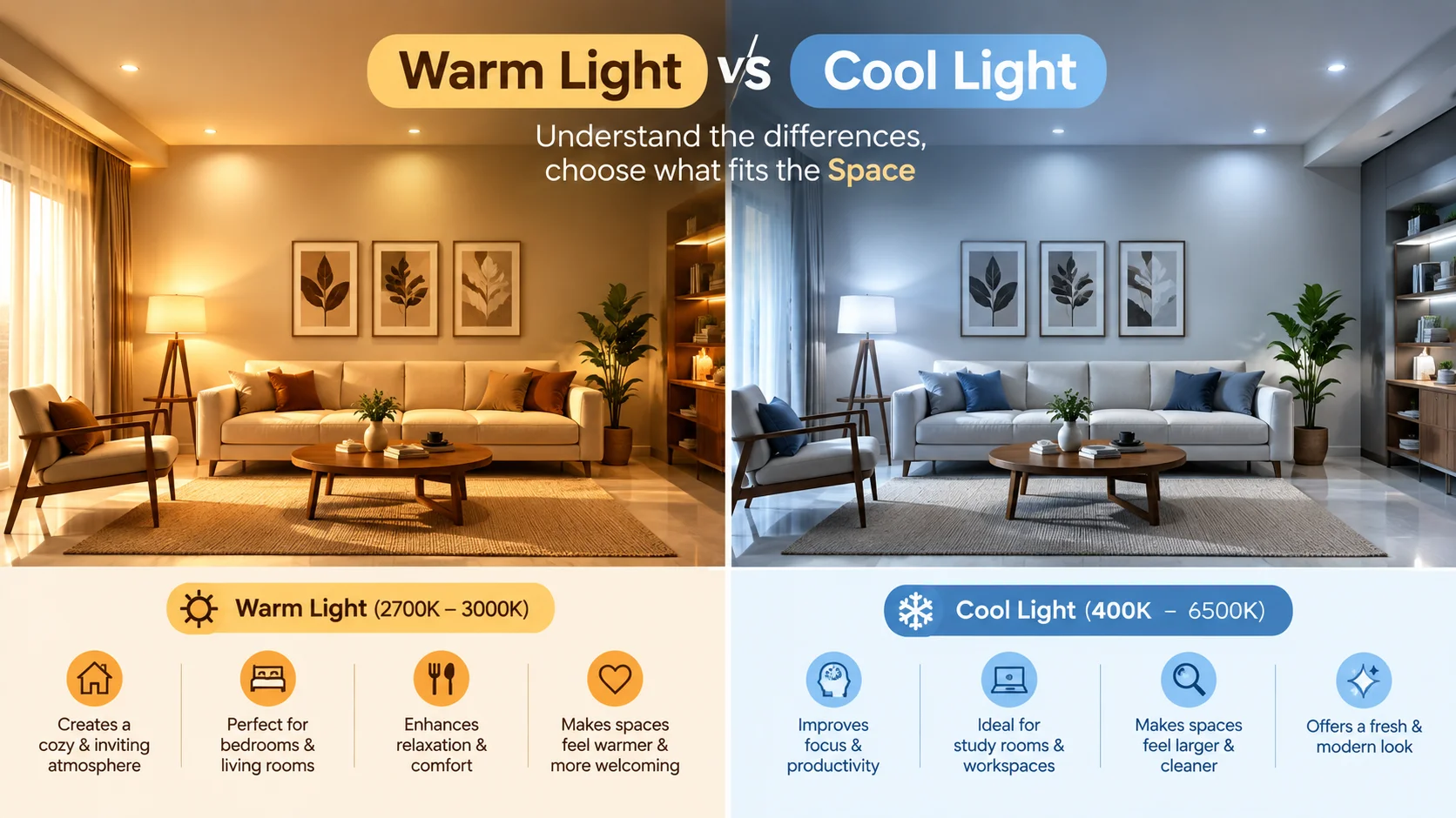 Warm Light vs Cool Light: Differences, Benefits & Best Lighting for Every Room