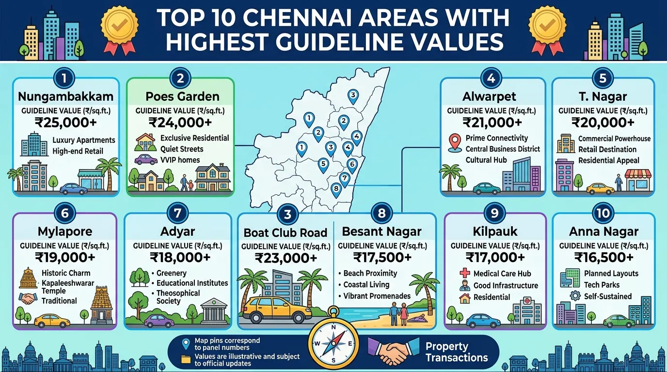 Areas in Chennai with the Highest Guideline Value 2026