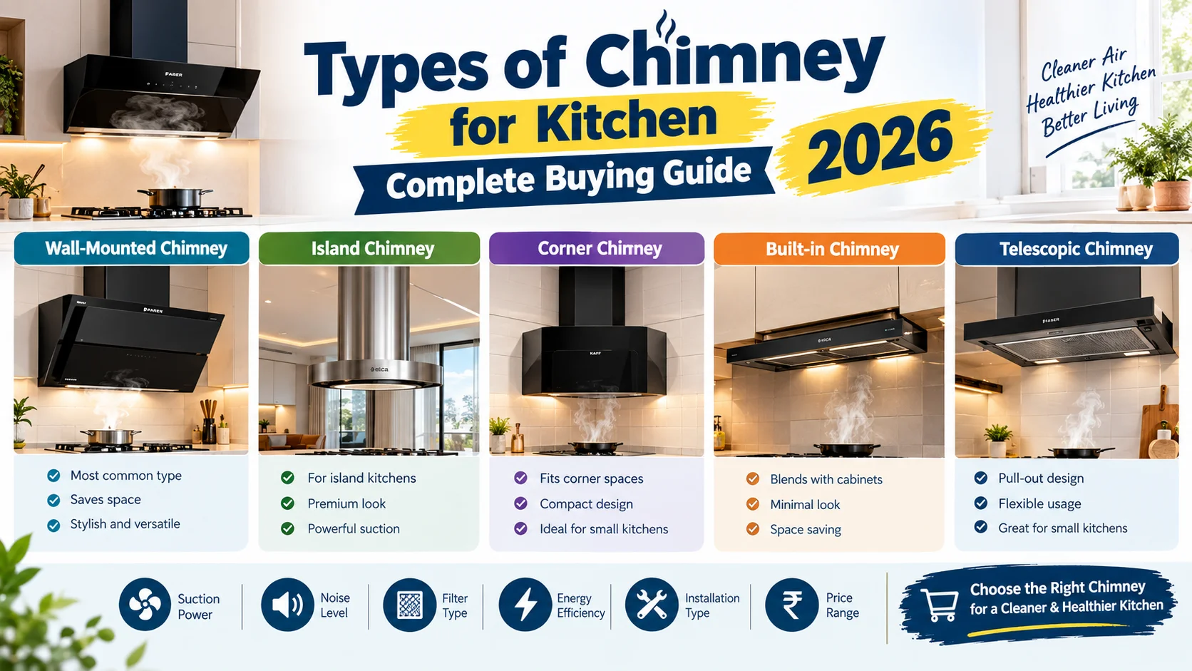 Types of Chimneys for Kitchen: Complete Buying Guide 2026