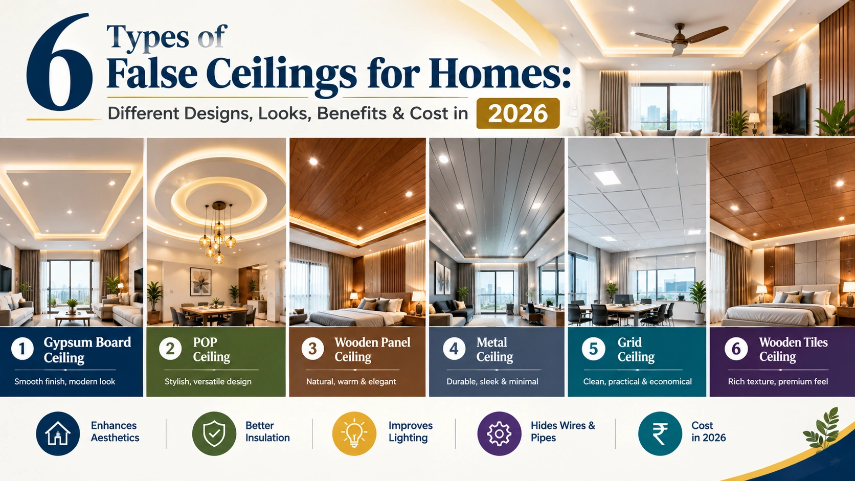 6 Types of False Ceilings for Homes: Designs & Cost 2026