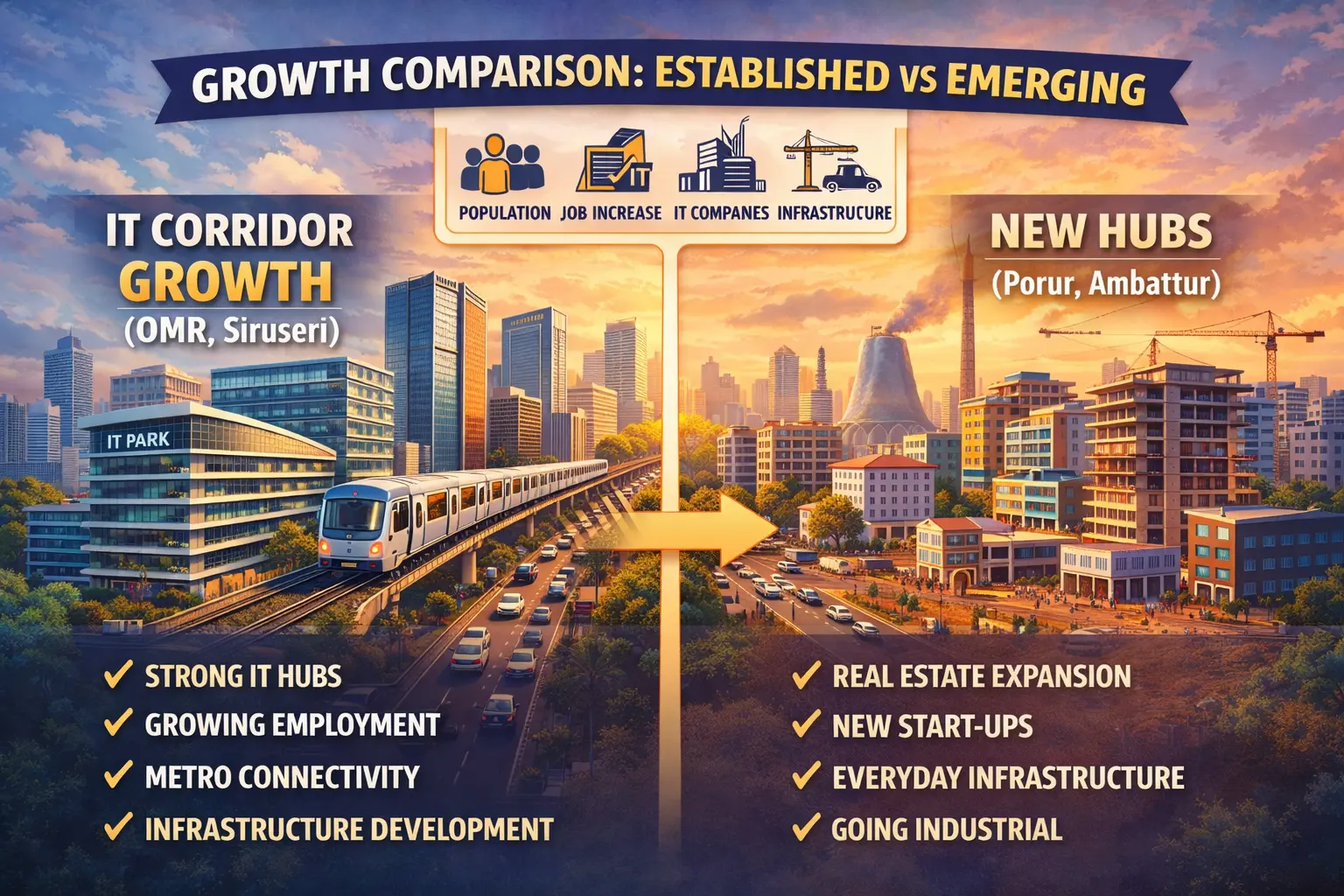 IT corridor growth OMR, Siruseri vs new hubs Porur, Ambattur