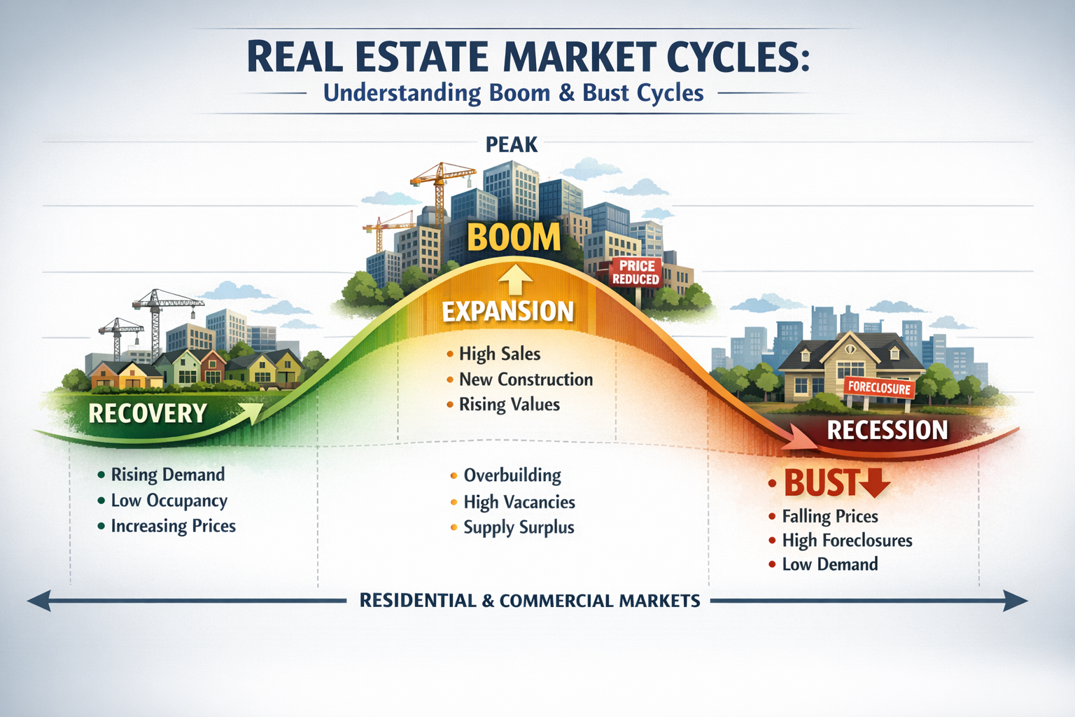 Real estate market cycles understanding boom and bust cycles in residential and commercial markets
