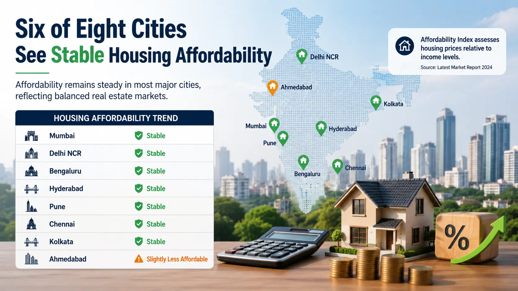 Six of Eight Cities See Stable Housing Affordability