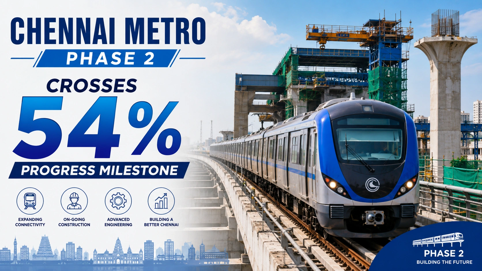 Chennai Metro Phase 2 Crosses 54 percentage Progress Milestone