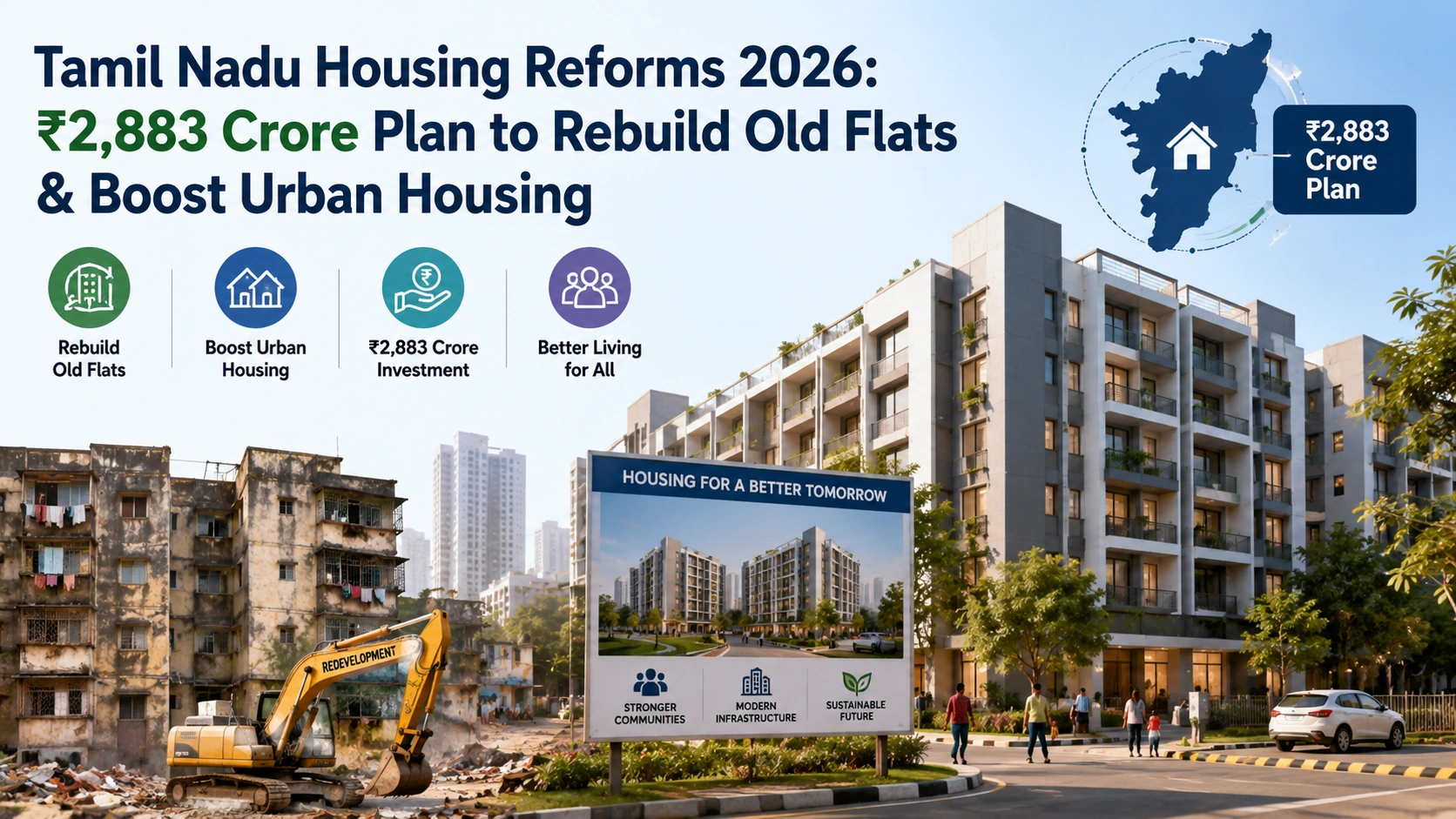 Tamil Nadu Housing Reforms 2026: Rs 2,883 Crore Plan to Rebuild Old Flats & Boost Urban Housing