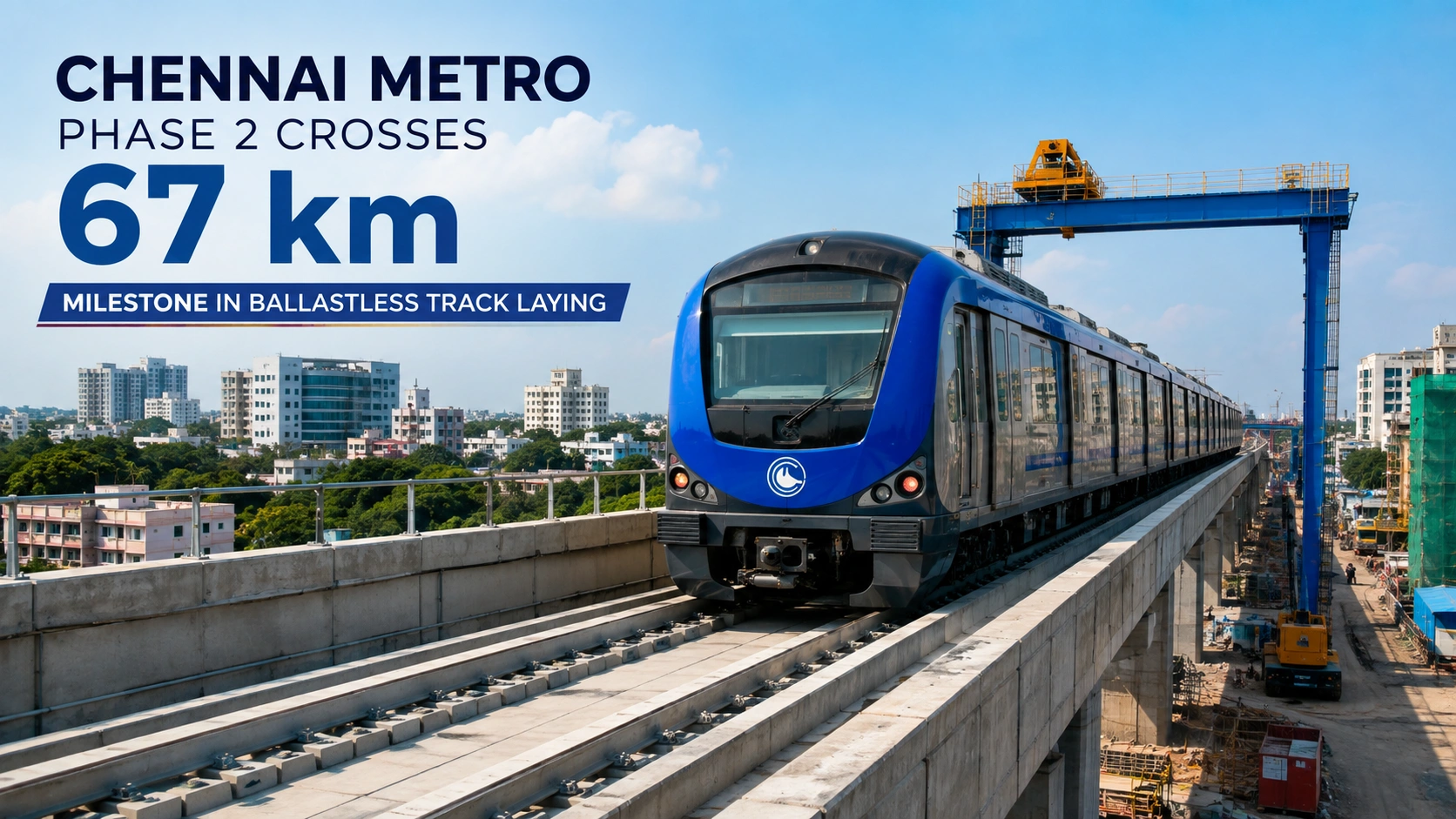 Chennai Metro Phase 2 Crosses 67 km Milestone in Ballast less Track Laying