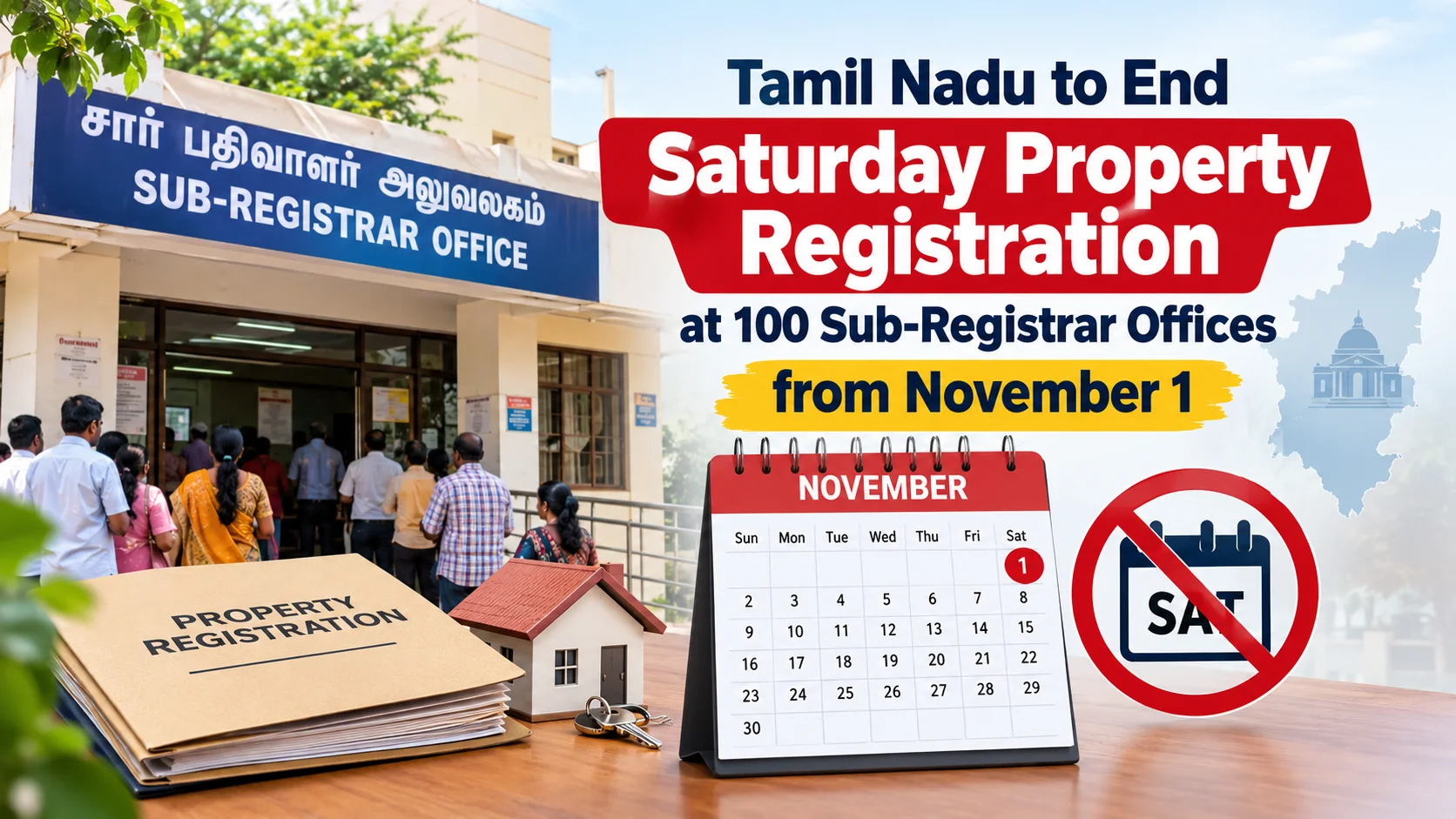 Tamil Nadu to End Saturday Property Registration at 100 Sub Registrar Offices from November 1
