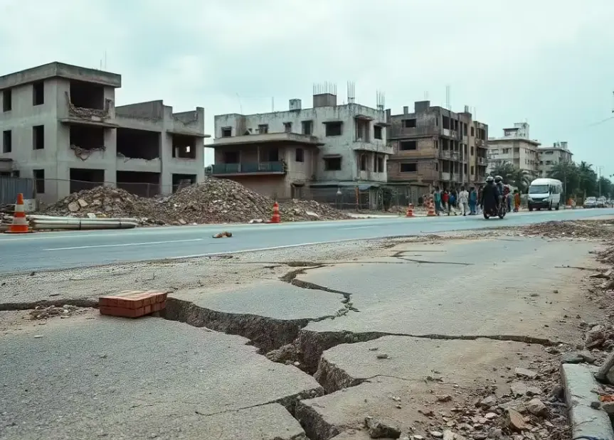 Chennai civic body issues stop worl notice to Iyra properties as roads buildings develop cracks